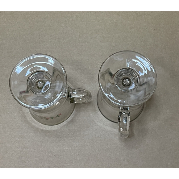 Vintage Libbey Holly Berry Irish Coffee Pedestal Glasses Gold Rim Christmas Mugs - Picture 5 of 8